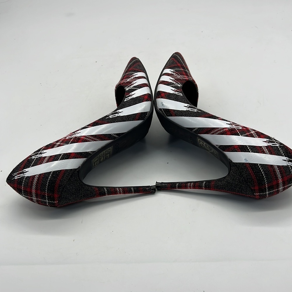 Aldo Red Tartan High Heels with White Racing Stripes size 6 - Picture 6 of 11